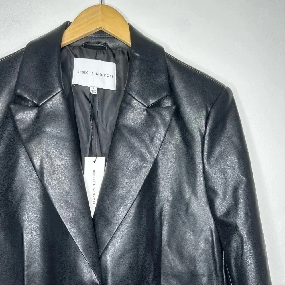 Rebecca Minkoff NWT Black Faux Leather Blazer Size Large - Picture 3 of 9